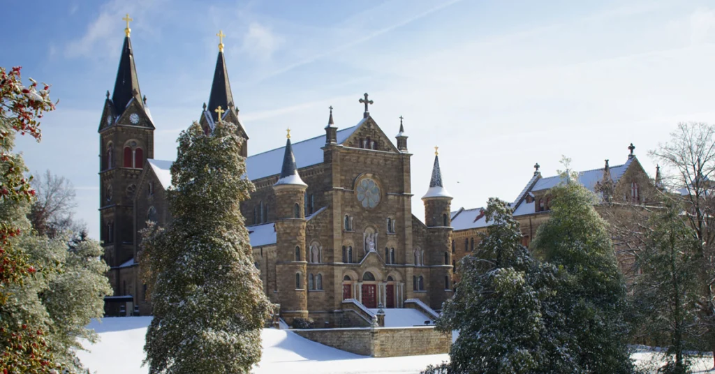 St. Meinrad Archabbey with winter snow
